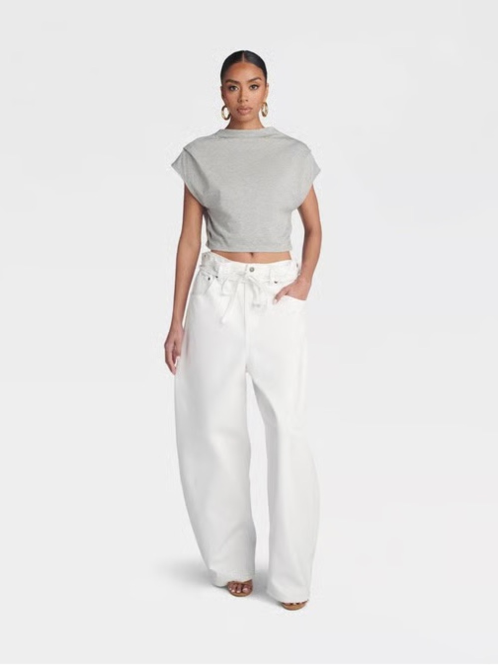 KBB NWT Women's Cropped 'The Back Twist T-Shirt' - Gray -large - Picture 3 of 4